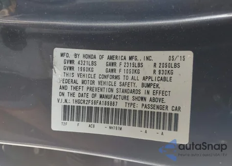 2015 Honda Accord Sport из США, поврежденный, VIN 1HGCR2F56FA189887